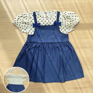 PRINCESS KESLI 1-7 Years Girls Denim Polkadot Dress Baju Anak Perempuan For Kids Clothing