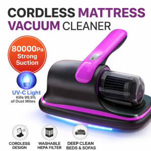 High-Power Cordless Mattress Vacuum Cleaner with UV-C Light 8000Pa Suction Deep Cleaning for Beds and Sofas