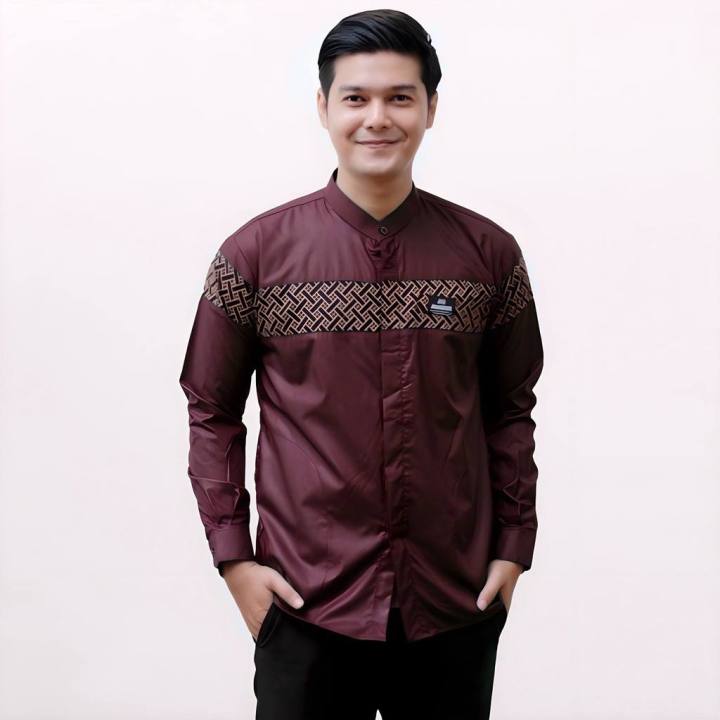 Baju Koko Pria Kemeja Koko Maroon Lengan Panjang Kemeja Koko Kurta