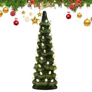 Colorful Hand-Painted Resin Christmas Tree with LED Lights for Holiday Home and Office Decor