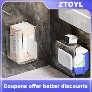 【ZTOYL】 Nhựa treo tường mô hộp tự dính Punch miễn phí giữ khăn giấy lộn ngược tiết kiệm không gian Khăn ăn container phòng tắm