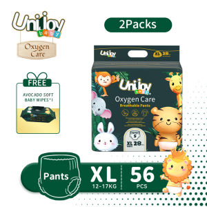 Unijoy Oxygen Care Diapers Pants Baby Diaper (Size：XL) FREEx1 Baby Wipes (80Pcs/1Bag) - Superior Absorbency Ultra Soft Double Leak Guard Protection