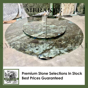 FINAL SALE! Dia1.6m Natural Brazilian Labradorite Marble "In Stock With Most Selections In Singapore" From Brazil Customization For Dining Coffee Side Table Feature Wall Granite Stone Real Marble - Blue Emerald