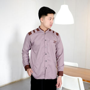 Baju Koko DewasaTerbaruLengan Panjang Kombinasi Batik Terbaru Elrumi Motif Panser Bahan Katun Toyobo