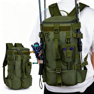 DIVATEN Multifunctional Fishing Backpack Waterproof Large Capacity Camping Fishing Pack Adjustable Straps Fishing Tackle Bag Outdoor