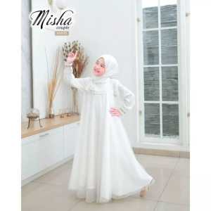 Gamis Brukat Misha Dress Pesta Anak Perempuan - Bahan Sutra Motif Polkadot/Stripes Usia 5-13 Tahun