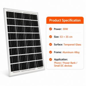 30W Monocrystalline Silicon Solar Panel High Efficiency Weatherproof Home Outdoor Solar Charging Mod