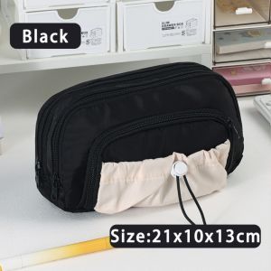 LIVELYN Zipper Pen Bag Large Capacity Drawstring Pen Storage Bag Multifunctional Five-Layer Pencil Box Student