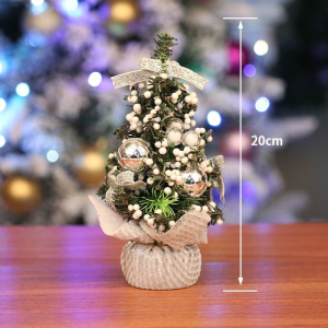 Mini Christmas Tree With Ribbon Bow And Ball Ornaments Artificial Tabletop Xmas Tree For Home Party Decor Supplies