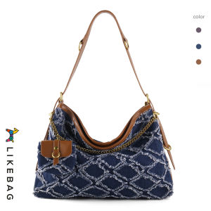 LIKEBAG new 2024 denim bag fashion high-grade delicate chain female bag large capacity casual shoulder Tote bag