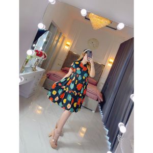 Ecer Grosir Dress Midi Ruffle SLT Selutut Motif Rayon Premium Busui Friendly by Dshel