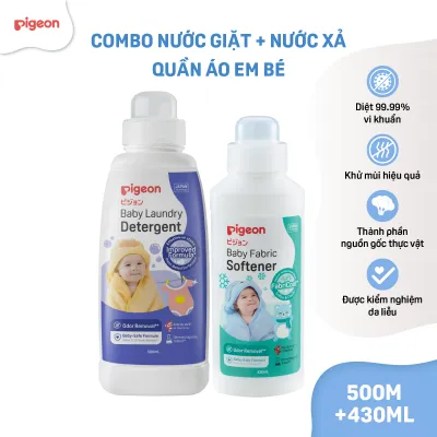 Combo nước giặt + xả quần áo em bé Pigeon nguồn gốc thực vật dịu nhẹ cho trẻ sơ sinh