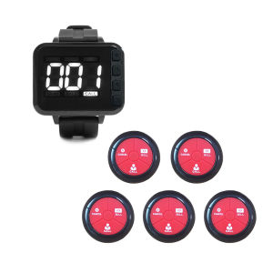 Restaurant Pager System Wireless Calling System for Customers Restaurant Waiter Service System with 1 Watch Receiver5 Waterproof Call Buttons