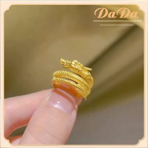 แหวนทองคําแท้ 99.9% สําหรับผู้ชายและผู้หญิง สามวงกลมของมังกรกวักมือเรียกโชคลาภ มังกรสมบัติและแหวนเปิดฟีนิกซ์เฉิงเซียง ทอง แท้ หลุด จำนำ