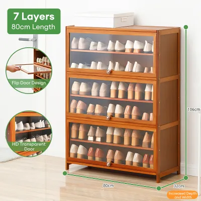 Bamboo Shoes Cabinet Shoe Rack Organizer Shoe Cabinet Bamboo Brown Acrylic Display 35+ Pairs Of Shoes Storage Wood