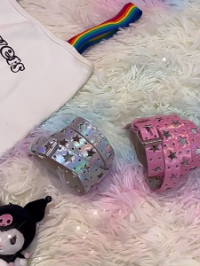 Y2K Women Hollowed Star Belt Aesthetic LaserColor Waist Belt Harajuku-style Pants Belt Teens Girl Waistband Accessories