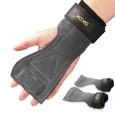 SKDK Weight Lifting Leather Grips with Wrist Straps Lifting Strap Full Palm Protection for Training Bodybuilding Deadlift Gym Fitness