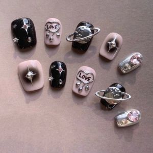 [HANDMADE]Artificial Nail Y2K Planet Short Square Style Phototpy Nails Reusable and Removable Nails