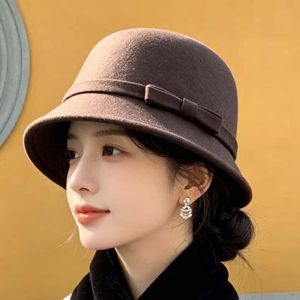 PENGY Lông cừu ấm áp Mũ len mùa đông Vải nỉ mềm Phong cách Hàn Quốc Mũ Fedora cổ điển Mũ chóp nơ Đỉnh Tròn Mũ xô thanh lịch Phụ Nữ Thanh Lịch