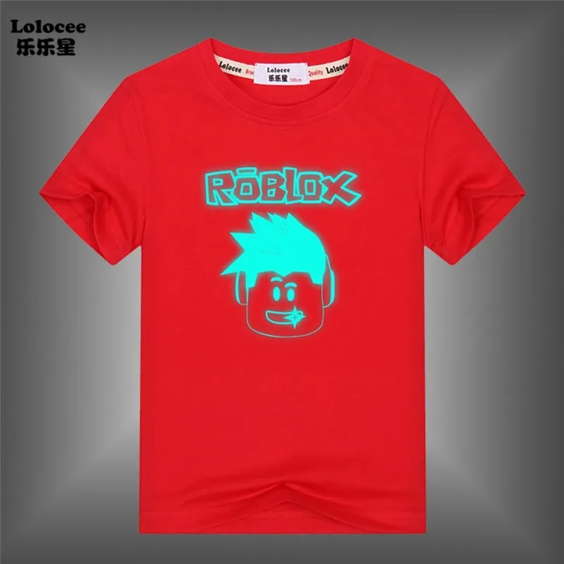 ☞ Kids Cartoon Roblox Luminous T-shirt Boy Summer Short Sleeve Glow In Dark  Tops Glowing Cotton Clothes