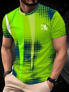 Polka Dot Pattern Mens Summer T-Shirt Gradient Color Short-Sleeved Top Casual Sportswear Skin-Friendly Breathe Menswear Clothes