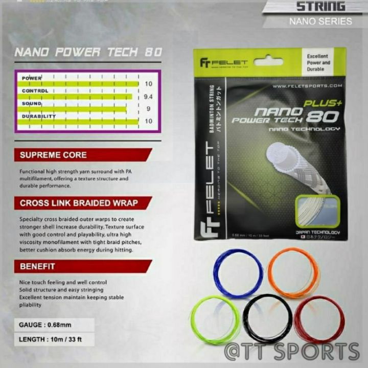 FELET ORIGINAL Nano Power Tech 80 Plus Badminton String | Lazada