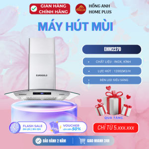 Máy hút mùi Eurogold EHM3190 kiểu chữ T mặt kính đen bo viền inox cao cấp thiết kế sang trọng