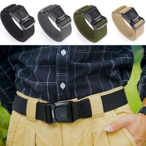 JPTD Hard Quick Release Buckle Mens Stretch Belt Heavy Duty Strong  Elastic Belt Classic Webbing Belt Training Pants Belt Casual