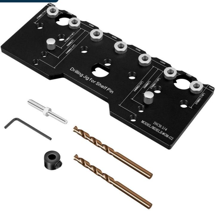 Shelf Pin Jig 1/4 Inch Aluminum Alloy – Cabinet Drilling Guide With 32mm Spacing For Precise Shelf Pin Holes (7 Drill Guides, Red)