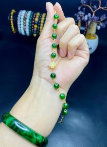 lắc tay nữ vàng tây đá diopside tự nhiên vip mix charm cỏ 4 lá vàng tây vòng tay đá phong thuỷ hợp mệnh hoả mệnh mộc trang sức thiết kế đủ hoá đơn thẻ bảo hành