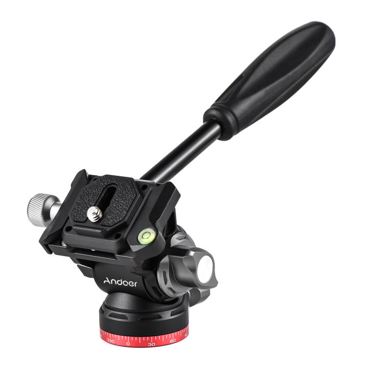 Andoer Compact Video Fluid Head Pan Tilt Tripod Head Panorama Ballhead Tripod Mount Aluminum Alloy 14 Inch Screw 10kg22lbs Load Capacity With Handle Quick Release Plate I3428203950