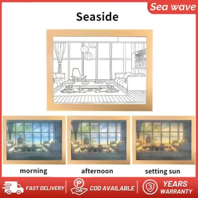 USB Rechargeable 3 Color LED Night Lamp Scandinavian Wall Art Indoor Wooden Picture Frame Art Painting Glowing Picture Frame Wall Decoration