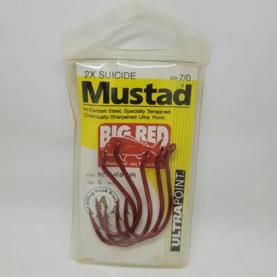 1pack Mustad Big Red Fishing Hooks 2X Suicide Hooks Snapper Fishing 92554NPNR