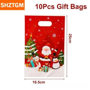 [COD] SHZTGM ถุงของขวัญคริสต์มาส10 25 50ชิ้นถุงของขวัญคริสต์มาสตกแต่งบ้านของขวัญคริสต์มาสของขวัญปีใหม่ซานตาคลอสตุ๊กตาหิมะถุงบรรจุภัณฑ์