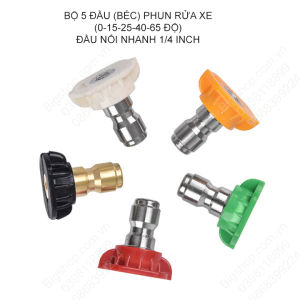 Bộ 5 đầu rửa xe với 5 chế độ phun áp lực cao gắn súng rửa xe đầu kết nối nhanh 1/4 Inch bằng inox các đầu phun băng inox-đồng