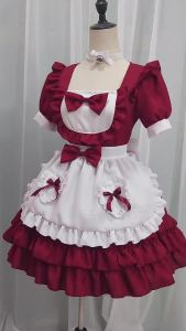 [ Trăng dưới ánh trăng ]  Trang phục hầu gái ngọt ngào màu kem gợi cảm kiểu Nhật   Đầm Lolita màu đỏ trong trẻo cos Quần Áo