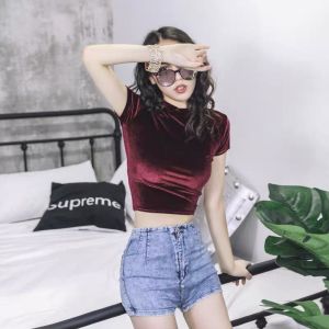 VIKA Korean Velvet Crop Top / Crop Top Bludru Turtle Neck 024 (Size XS-XL)
