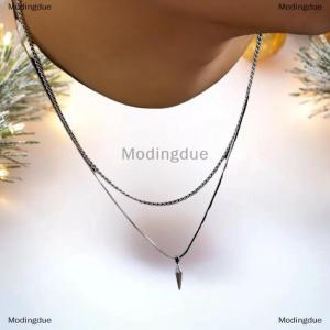 [COD] Modingdue 2Pcs set Hip Hop Rivet Pendant Thin Snake Chain Necklace For Men Punk Silver Gold Color Cuban Link Chain Party Jewelry