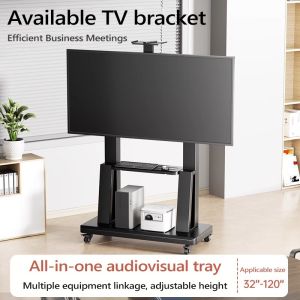 LCD TV 32-75 inch screen adjustable stand Mobile TV stand with TV box tray swivel tilt 360° universal wheel