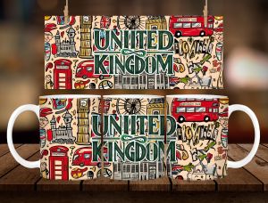 * 1 PC MUG W/ BOX * UNITED KINGDOM MUG DESIGN 11oz with BOX SOUVINER