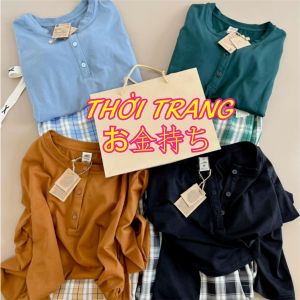 Đồ Bộ nữ kẻ ca rô ống rộng dài 100 áo ngắn vải len tăm ôm nhúm eo 364