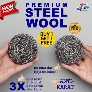 EZCLEAN PREMIUM STEELWOOL SABUT KAWAT STAINLESS HIGH QUALITY SABUT CUCI SIKAT KERAK MEMBANDEL SIKAT KERAMIK BERTEKSTUR STEEL WOOL BUY 1 GET 1 FREE