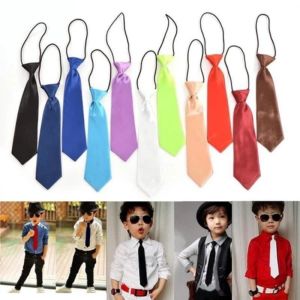Elastic Pre-tied Kids Adjustable Zipper Necktie Wedding Party School Uniform Toddler Boy Girl Solid