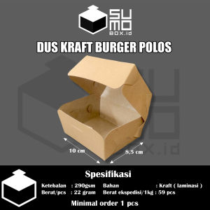 [ISI 100 PCS] Box Kraft Burger 290gsm / Kotak Dimsum / Dus Snack Coklat Polos Laminasi