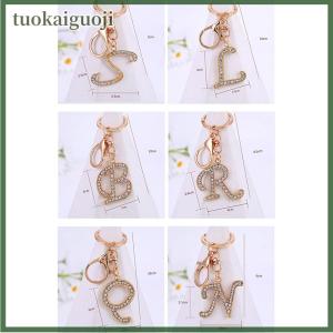 tuokaiguoji Phụ nữ pha lê Bảng chữ cái Mặt dây chuyền với vòng chìa khóa màu vàng A-Z 26 chữ cái Keychain cho phụ nữ ví túi xách quyến rũ phụ kiện