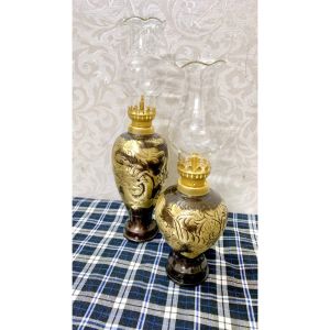 Đèn dầu để thờ bằng đồng vàng nguyên chất chạm khắc hoa văn rồng phương