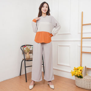 AQILA - Setelan One Set Wanita Torino Lengan Panjang Kombinasi 3 Warna Salur Stripe