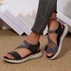Free Shipping Plus-Size Casual WomenS 2026 Summer New Collection: Comfortable Beach Sandals With Thick Soles And Patchwork Design Featuring Velcro Closures