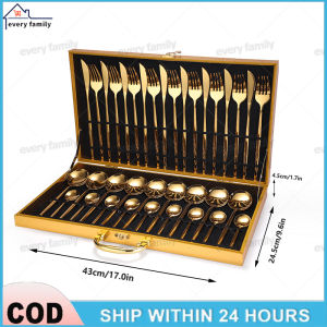 luxury gold cutlery gold plated stainless steel cutlery spoon cutlery 12-24-36-48 pieces/set