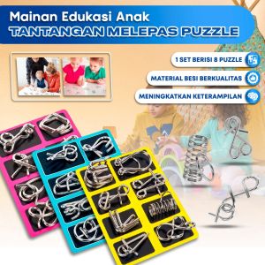 elink   Mainan Edukasi Anak Tantangan Melepas Puzzle Metal – 8 Pcs Tantangan Unlock Puzzle Logam Besi Permainan Edukasi Melepas Puzzle Mainan Trick Tantangan Memisahkan Puzzle